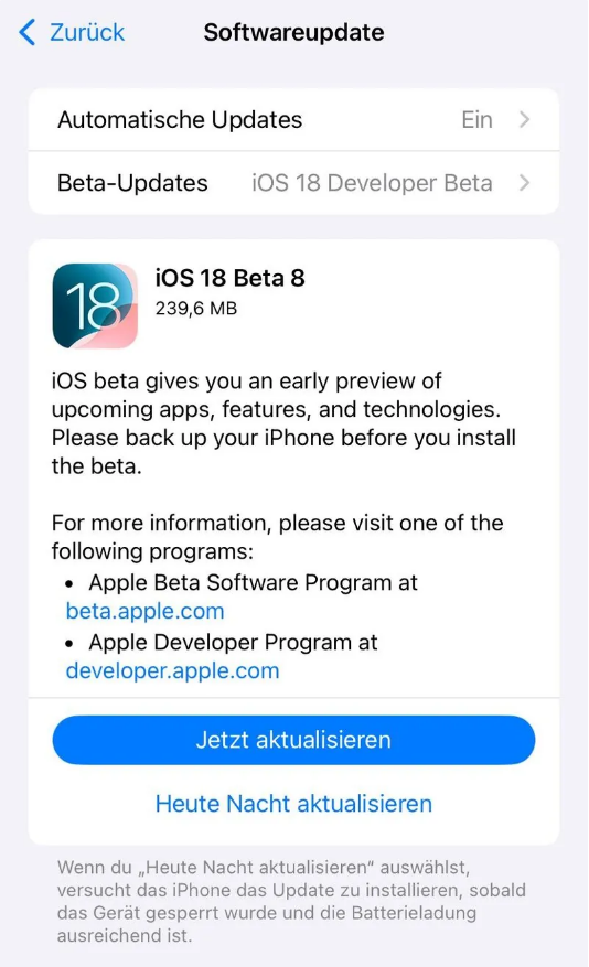 江口苹果手机维修分享苹果 iOS / iPadOS 18 开发者预览版 Beta 8 发布 